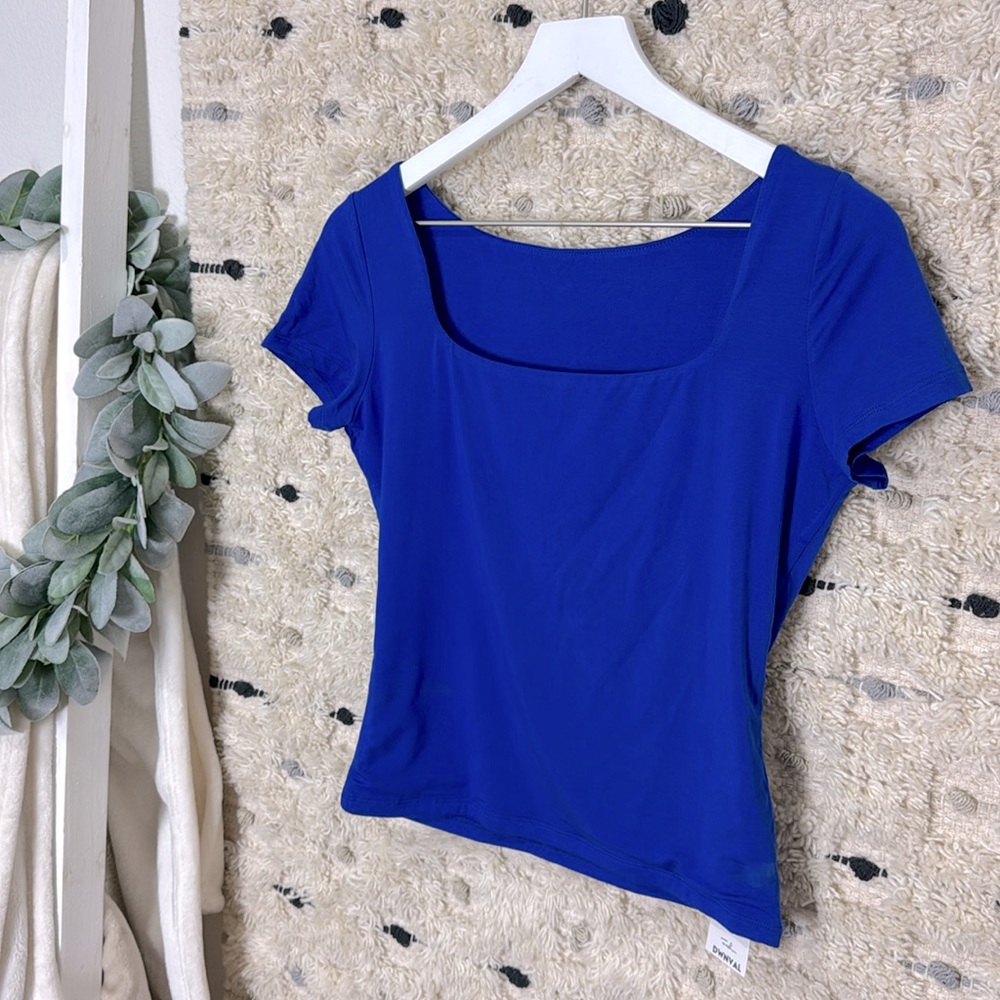NWT Fashion Dwnval Women's Blue square neck crop Top size L